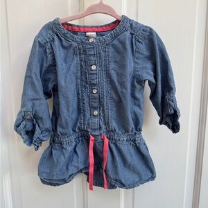 Carter’s 3T Girls Denim Button-Up with Pink Tie Long Sleeve Blouse Top